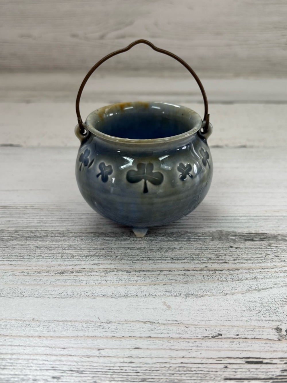 Irish Porcelain Pot With Handle Shamrock Design Made In Ireland